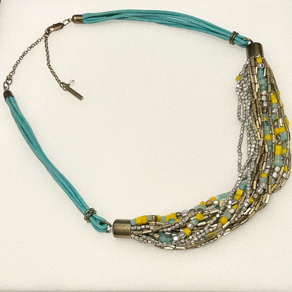Vintage Kenneth Cole Multi-Strand Blue And Yellow Glass Beads On Cord 20” - Picture 4 of 10